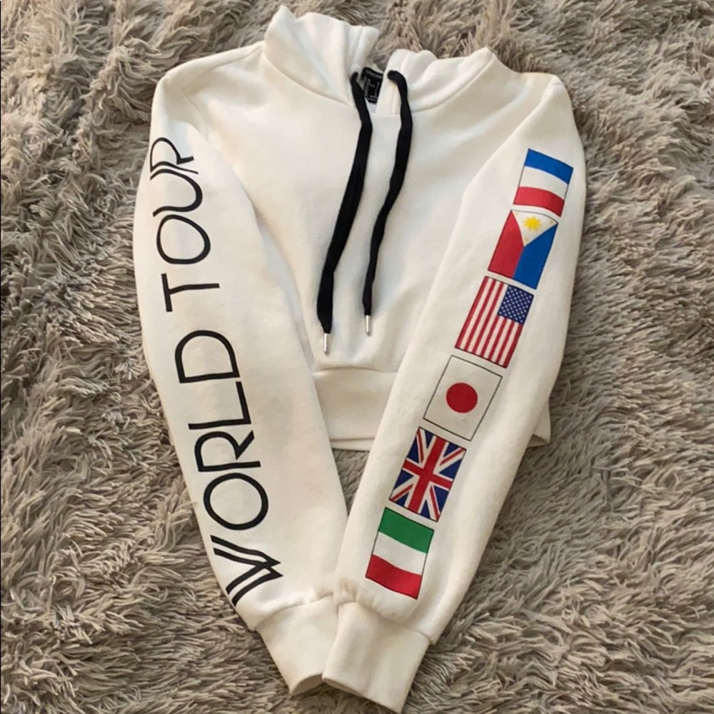 Forever 21 White World Tour Cropped Hoodie